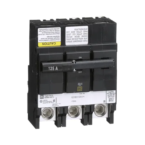 Schneider Electric QOB3125VH Mini circuit breaker, QO, 125A, 3 pole, 120/240VAC, 22kA, bolt on mount — General Accessories