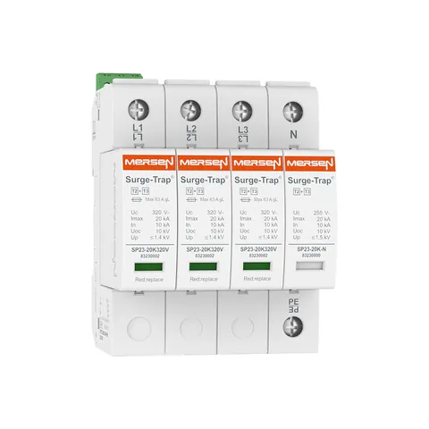 Mersen 83230128 SPD Type 2+3, 20kA, Uc320V, 3+1 TT, 4 Poles, 4 Modules, Pluggable — Fuentes de alimentación