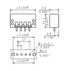 Weidmuller 1607500000 3.50 mm PCB Plug-in Connector, Male Header, Flange, THT Solder Connection, 2 Poles, 180° Outgoing Elbow, 3.2 mm Solder Pin Length — Terminal Blocks