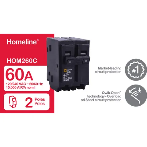 Schneider Electric HOM260 Homeline Miniature Circuit Breaker, 60A, 2 Pole, 120/240VAC, 10kA AIR — Accessori generali