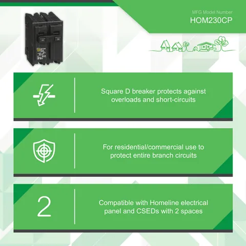 Schneider Electric HOM230 Mini circuit breaker, Homeline, 30A, 2 pole, 120/240VAC, 10kA AIR, standard type, plug in, UL — General Accessories