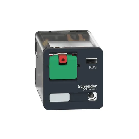 Schneider Electric RUMC22P7 universal plug-in relay, 10A, 2CO, 230V AC with LED and lockable test button — Contactores y relés