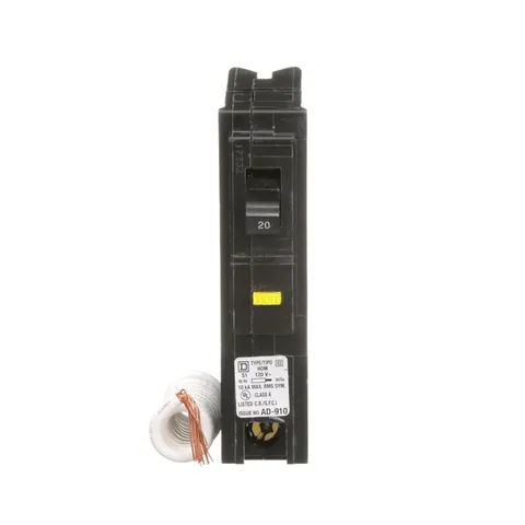Schneider Electric HOM120GFI Mini circuit breaker, Homeline, 20A, 1 pole, 120VAC, 10kA AIR, ground fault class A, plug in, UL — General Accessories