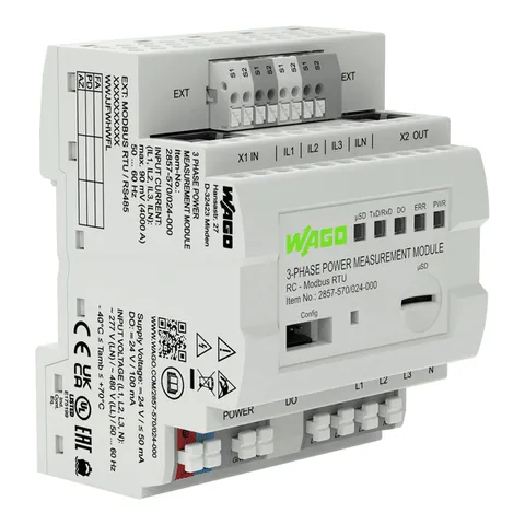Wago 2857-570/024-000 3-Phase Power Measurement Module; 3x277/480 V/RC; Modbus RTU; Digital output; Configuration via software; Supply voltage: 24 VDC — Näherungs- & induktive Sensoren