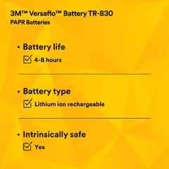 3M 7100150925 Versaflo Battery TR-830/94243(AAD), Intrinsically Safe, for TR-800 PAPR 1 EA/Case — General Accessories