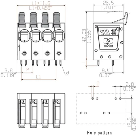 Weidmuller 2453720000 Printed Circuit Board Terminal LUF 10.00/05/90V 5.0SN BK BX — Terminal Blocks