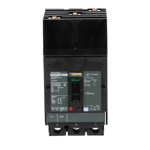 Schneider Electric HGA36015 Circuit breaker, PowerPact H, 15A, 3 pole, 600VAC, 18kA, I-Line, thermal magnetic, 80%, ABC — Interruttori automatici e fusibili