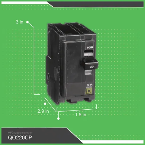 Schneider Electric QO220 Mini circuit breaker, QO, 20A, 2 pole, 120/240VAC, 10kA, plug in mount — Interruttori automatici e fusibili