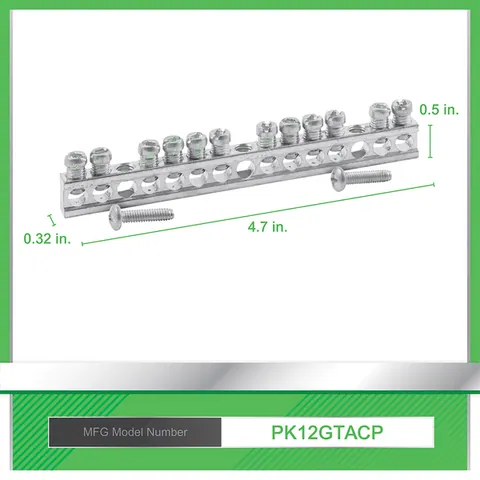 Schneider Electric PK12GTA Load center accessory, QO/Homeline, ground bar kit, 12 terminals — Circuit Breakers & Fuses