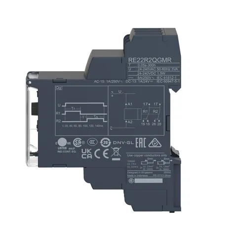 Schneider Electric RE22R2QTMR single function relay, Harmony Timer Relays, 8A, 2CO, 0.05s…300h, star delta, screw connectors, 24...240V AC DC — Contactors & Relays