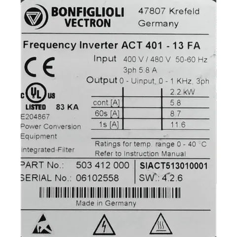 Bonfiglioli ACT 401-13FA ACT401-13FA – Compact frequency inverter for efficient motor speed control — Ingranaggi e riduttori