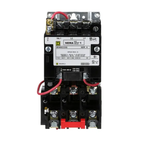Schneider Electric 8536SCO3V02S Type S NEMA Motor Starter, Non-Reversing, Size 1, 27A, 10HP at 460VAC, 5kA SCCR, 120VAC Coil — General Accessories