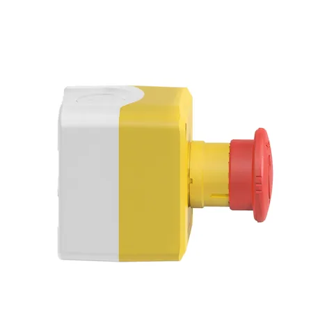 Schneider Electric XALK178F Complete control station, Harmony XALD, XALK, plastic, yellow lid, 1 red mushroom push button 40mm, turn to release, 2NC — Switches & Modular Apparatus