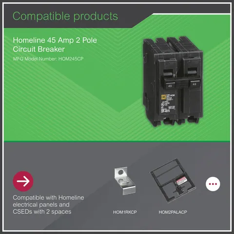 Schneider Electric HOM245 Mini circuit breaker, Homeline, 45A, 2 pole, 120/240VAC, 10kA AIR, standard type, plug in, UL — Accessori generali