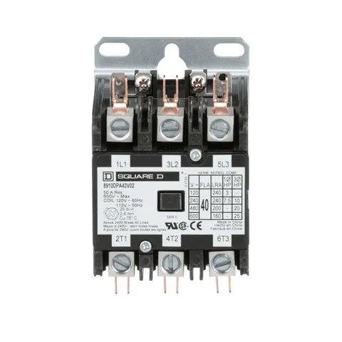Schneider Electric 8910DPA43V02 Definite Purpose Contactor, 40A, 3-Pole, 25HP at 575VAC, 110/120VAC Coil, Open - Model 8910DPA43V02 — Electrónica y PCB