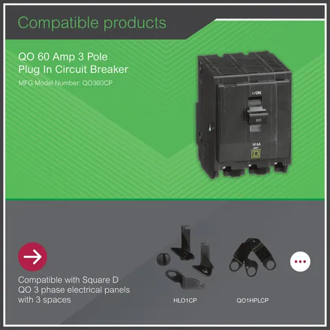 Schneider Electric QO360 Mini circuit breaker, QO, 60A, 3 pole, 120/240VAC, 10kA, plug in mount — Akcesoria ogólne