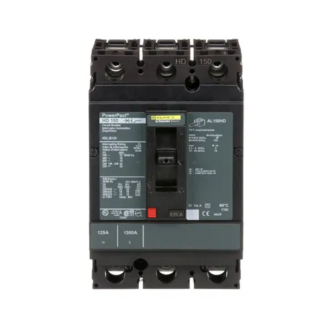 Schneider Electric HDL36125 PowerPacT H-Frame Circuit Breaker, 125A, 3 Pole, 600VAC, 14kA, Lugs, Thermal Magnetic, 80% — Accessori generali