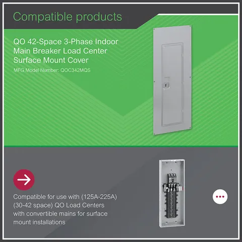 Schneider Electric QOC342MQS Replacement cover, QO, for 42 space load center with QDL main breaker, surface, gray — Allgemeines Zubehör