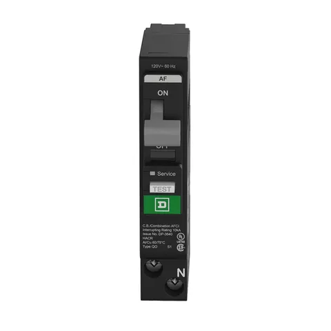 Schneider Electric QO115PAF Mini circuit breaker, QO, 15A, 1 pole, 120VAC, 10kA, combo arc fault, plug on neutral, plug in mount, UL listed — General Accessories