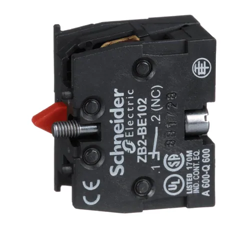 Schneider Electric ZB2BE102 Harmony, 22mm Push Button, add on contact block, 1 NC, screw clamp terminal — General Accessories
