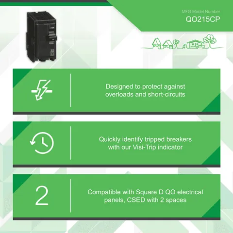Schneider Electric QO215 Mini circuit breaker, QO, 15A, 2 pole, 120/240VAC, 10kA, plug in mount — Accessori generali