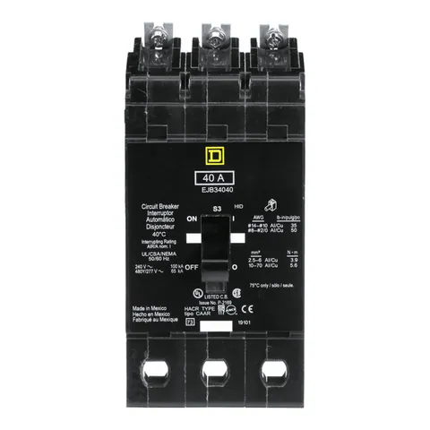 Schneider Electric EJB34040 Mini circuit breaker, E-Frame, 40A, 3 pole, 480Y/277 VAC, 100 kA max, bolt on — General Accessories