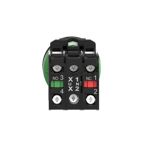 Schneider Electric XB5FK123B5 Illuminated selector switch, Harmony XB5, grey plastic, green handle, 30mm, universal LED, 2 positions, 1NO + 1NC, 24V AC DC — Switches & Modular Apparatus