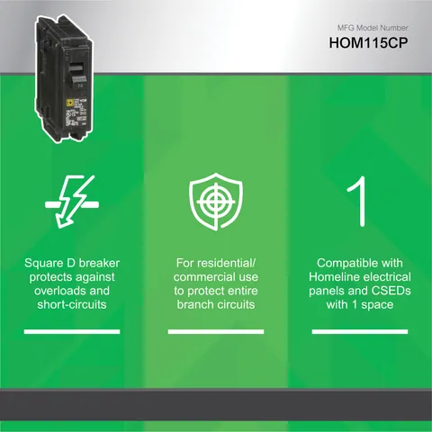 Schneider Electric HOM115 Mini circuit breaker, Homeline, 15A, 1 pole, 120/240VAC, 10kA AIR, standard type, plug in, UL — Accessori generali