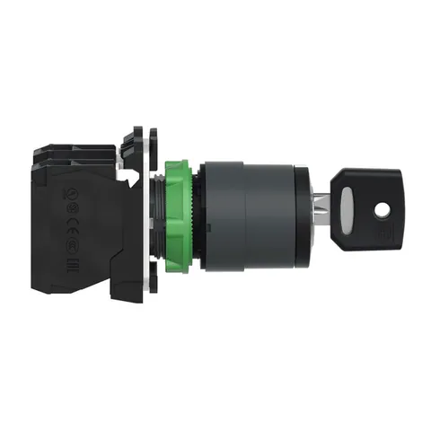 Schneider Electric XB5AG03 Key switch selector, Harmony XB5, plastic, black, 22mm, key 455, 3 positions,stay put, 2 NO — Schalter & modulare Geräte