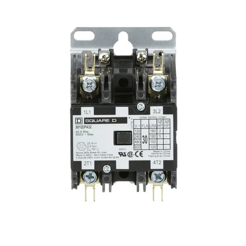 Schneider Electric 8910DPA32V04 Contactor, Definite Purpose, 30A, 2 pole, 5HP at 230VAC, 1 phase, 277VAC 60Hz coil, open — General Accessories