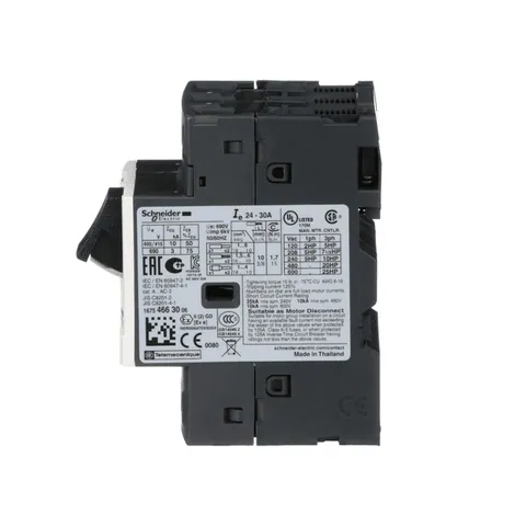 Schneider Electric GV2ME32 TeSys Deca Manual Starter and Protector, thermal magnetic circuit protector, push buttons, 24 to 32 A, screw clamp — Interruptores automáticos y fusibles