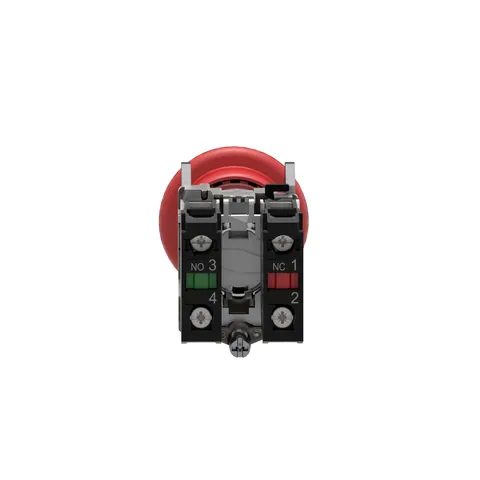 Schneider Electric XB4BS9445 Emergency stop push button, Harmony XB4, metal, red mushroom, 40mm, 22mm, trigger latching key release, 1NO+1NC — Interruptores y aparamenta modular