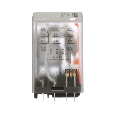Schneider Electric 8501KUR13V14 Plug in relay, Type KU, blade, 0.5 HP at 240 VAC, 10A resistive at 120 VAC, 11 blade, 3PDT, 3 NO, 3 NC, 24 VAC coil — General Accessories