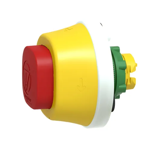 Schneider Electric ZB5AS84W3B Antimicrobial Illuminated emergency stop head, Harmony XB5, plastic, red, 22mm, trigger latching turn to release, white red LED, 24V AC DC — Interruptores y aparamenta modular