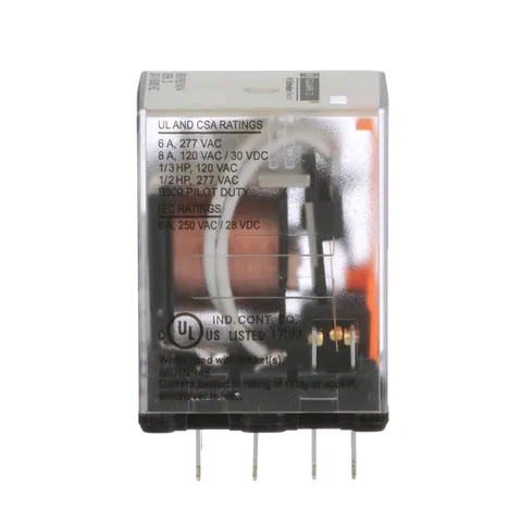 Schneider Electric 8501RS14V14 Plug in relay, Type R, miniature, 0.5 HP at 277 VAC, 8A resistive at 120 VAC, 14 blade, 4PDT, 4 NO, 4 NC, 24 VAC coil — Accesorios generales