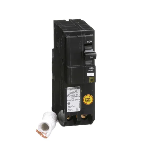 Schneider Electric QO220CAFI Mini circuit breaker, QO, 20A, 2 pole, 120/240VAC, 10kA, combo arc fault, pigtail, plug in mount — Akcesoria ogólne