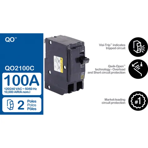 Schneider Electric QO2100 Mini circuit breaker, QO, 100A, 2 pole, 120/240VAC, 10kA, plug in mount — Accessori generali