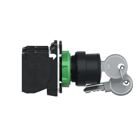 Schneider Electric XB5AG03 Key switch selector, Harmony XB5, plastic, black, 22mm, key 455, 3 positions,stay put, 2 NO — Schalter & modulare Geräte