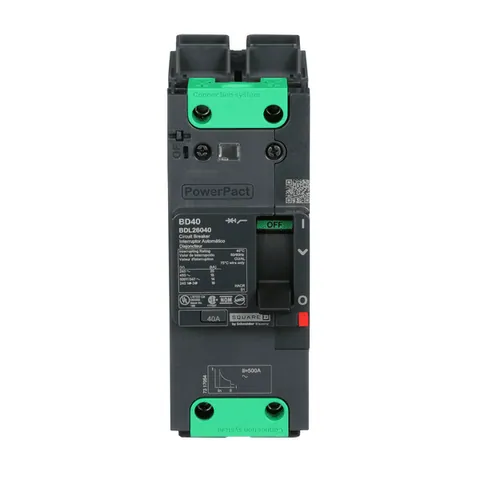 Schneider Electric BDL26040 Circuit breaker, PowerPacT B, 40A, 2 pole, 600Y/347VAC, 14kA, lugs, thermal magnetic, 80% — General Accessories