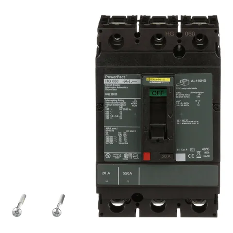Schneider Electric HGL36020 Circuit breaker, PowerPacT H, 20A, 3 pole, 600VAC, 18kA, lugs, thermal magnetic, 80% — Accessori generali