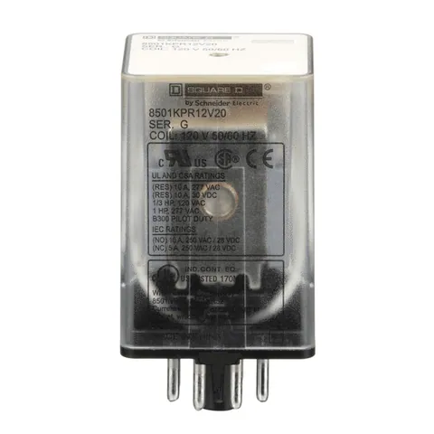 Schneider Electric 8501KPR12V20 Plug in relay, Type KP, tubular, 1 HP at 277 VAC, 10A resistive at 120 VAC, 8 pin, DPDT, 2 NO, 2 NC, 120 VAC coil — Contactors & Relays