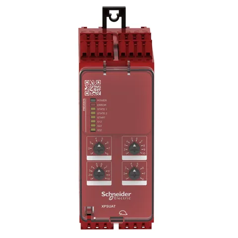 Schneider Electric XPSUAT13A3AC safety module, Harmony XPSU, Cat4, features XPSUAK with delayed outputs, 24V AC or DC, spring — Contactors & Relays