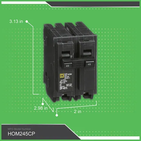 Schneider Electric HOM245 Mini circuit breaker, Homeline, 45A, 2 pole, 120/240VAC, 10kA AIR, standard type, plug in, UL — Accessori generali