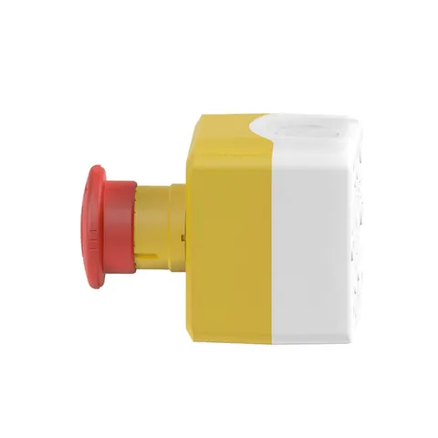 Schneider Electric XALK178F Complete control station, Harmony XALD, XALK, plastic, yellow lid, 1 red mushroom push button 40mm, turn to release, 2NC — Switches & Modular Apparatus