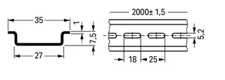 Wago 210-115 Steel carrier rail; 35 x 7.5 mm; 1 mm thick; 2 m long; slotted; according to EN 60715; "Hole width 18 mm; silver-colored — Accessori generali