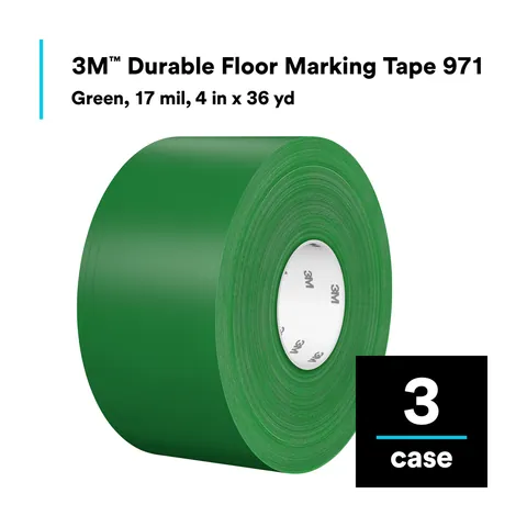 3M 7100254033 Durable Floor Marking Tape 971, Green, 4 in x 36 yd, 17 mil, 3 Rolls/Case, Individually Wrapped Conveniently Packaged — General Accessories