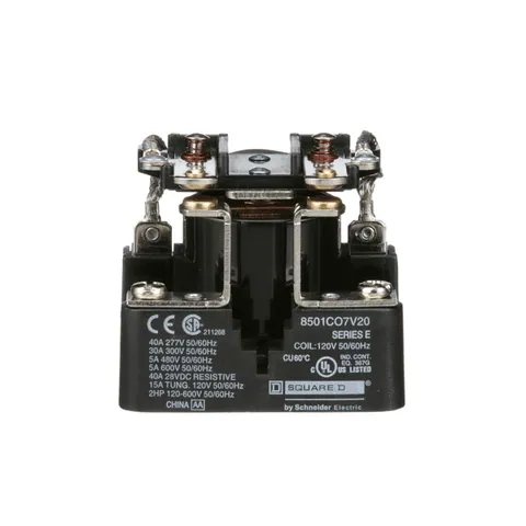 Schneider Electric 8501CO7V20 Power Relay, Type C, 2 HP, 30A resistive at 300 VAC, DPST, 2 normally open contacts, 120 VAC coil — Accesorios generales