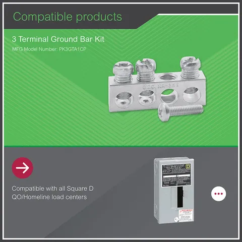 Schneider Electric PK3GTA1 Load center accessory, QO/Homeline, ground bar kit, 3 terminals — General Accessories