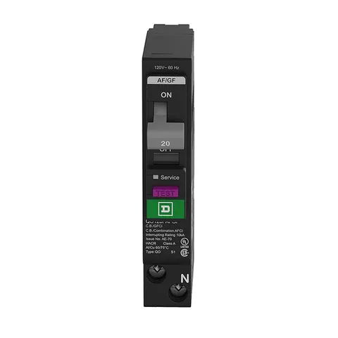 Schneider Electric QO120PAFGF Mini circuit breaker, QO, 20A, 1 pole, 120VAC, 10kA, dual function, plug on neutral, plug in mount, UL listed — Akcesoria ogólne