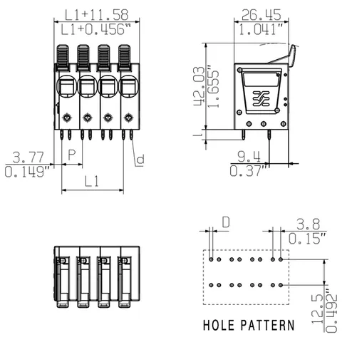 Weidmuller 1988610000 10.00mm 3-Pole PCB Terminal Block, 90° with 5mm Solder Pins — Conectores y enchufes